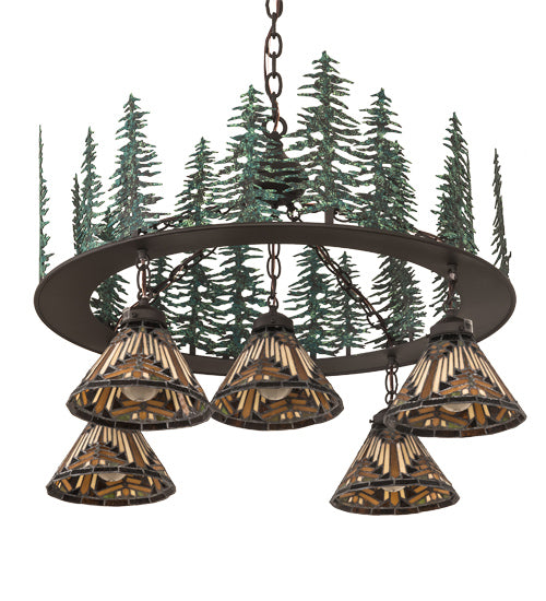 34" Wide Nuevo Mission Tall Pines 5 Light Chandelier