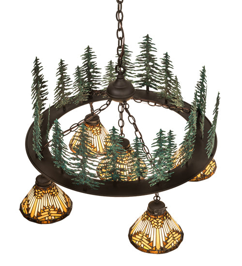 34" Wide Nuevo Mission Tall Pines 5 Light Chandelier