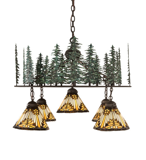 34" Wide Nuevo Mission Tall Pines 5 Light Chandelier