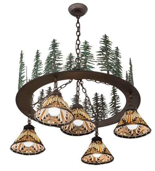 34" Wide Nuevo Mission Tall Pines 5 Light Chandelier