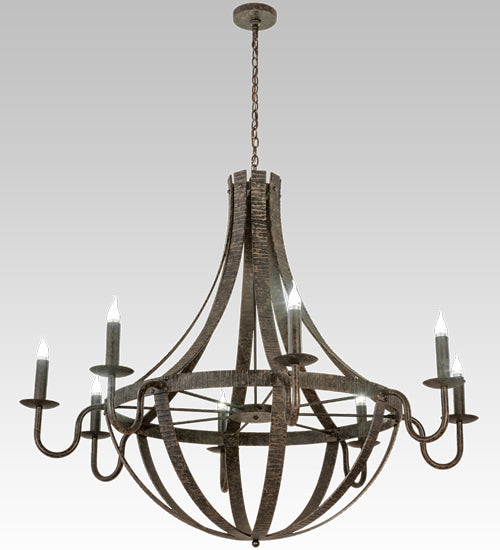 60" Wide Barrel Stave Metallo 8 Light Chandelier