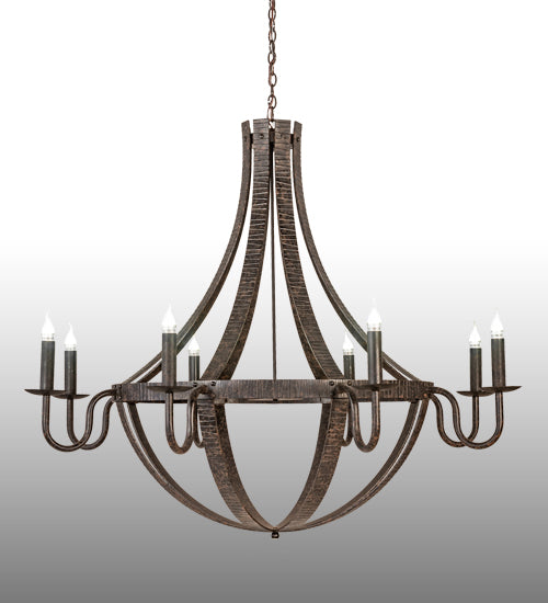 60" Wide Barrel Stave Metallo 8 Light Chandelier