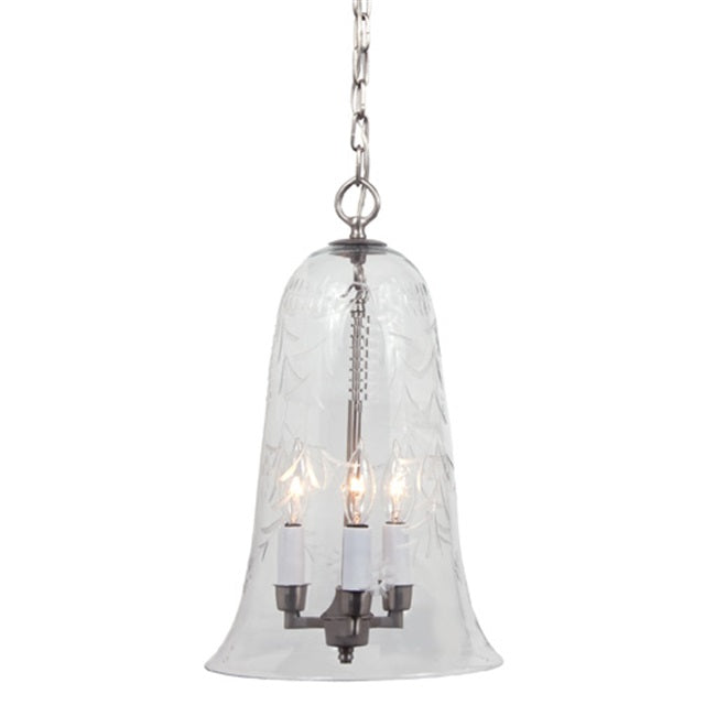 Large elongated bell jar pendant with flower glass