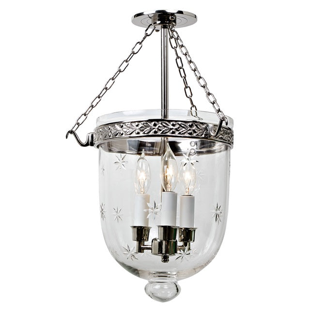 Medium semi flush bell jar lantern with star glass