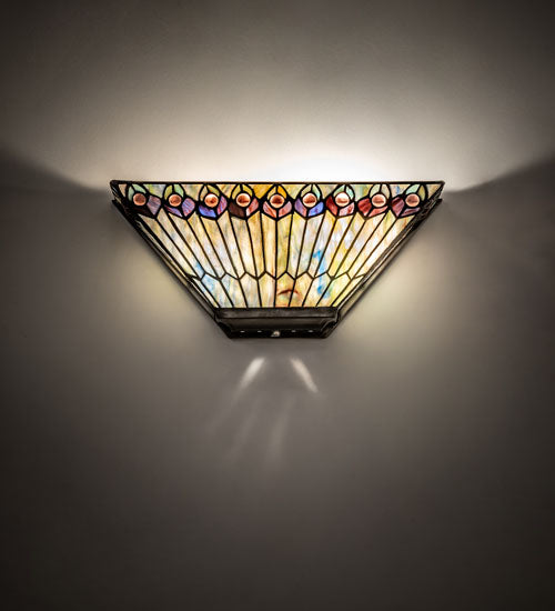 16" Wide Tiffany Jeweled Peacock Wall Sconce