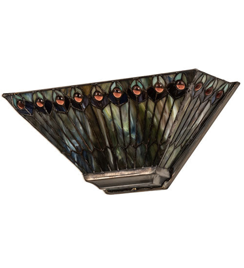 16" Wide Tiffany Jeweled Peacock Wall Sconce