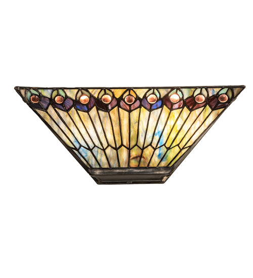 16" Wide Tiffany Jeweled Peacock Wall Sconce