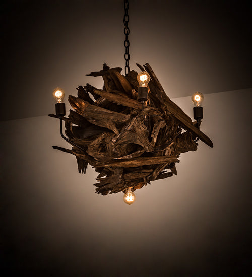 30" Wide Driftwood 6 Light Chandelier