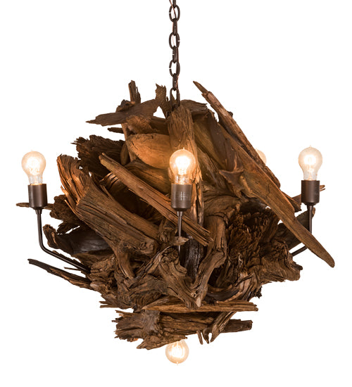 30" Wide Driftwood 6 Light Chandelier