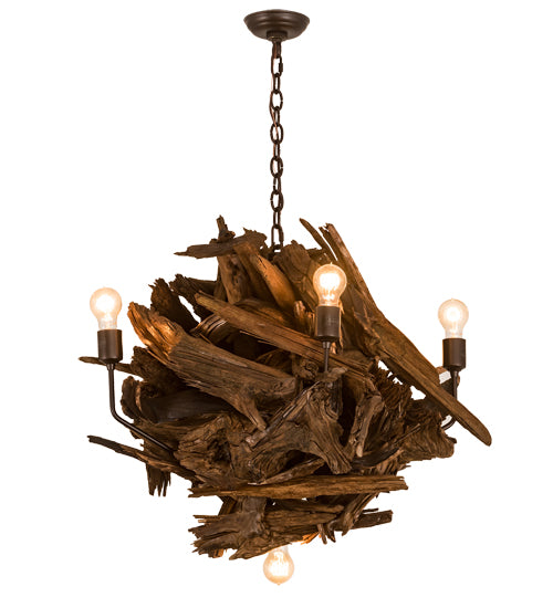 30" Wide Driftwood 6 Light Chandelier