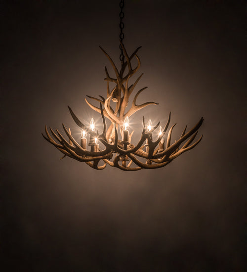 32" Wide Antlers Mule Deer 8 Light Chandelier