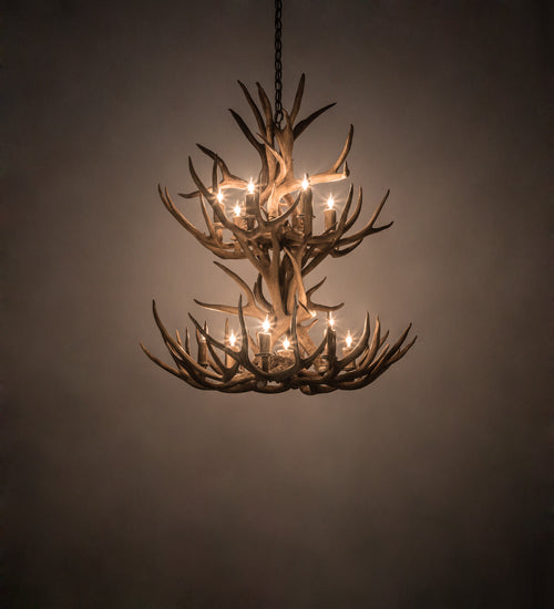 34" Wide Antlers Mule Deer 12 Lt Chandelier