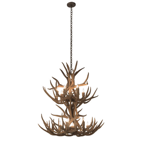 34" Wide Antlers Mule Deer 12 Lt Chandelier