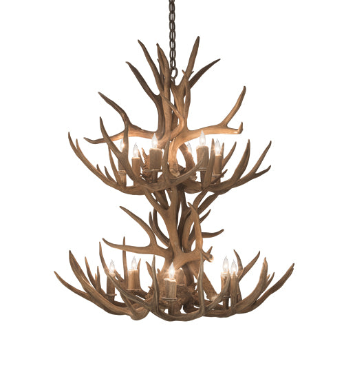 34" Wide Antlers Mule Deer 12 Lt Chandelier