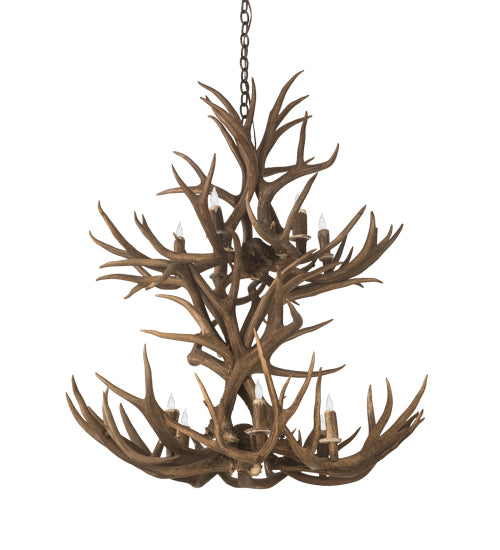 36" Wide Antlers Mule Deer 12 Light Chandelier