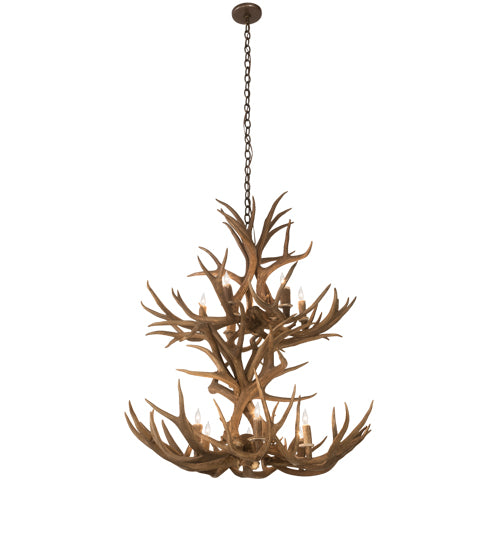 36" Wide Antlers Mule Deer 12 Light Chandelier