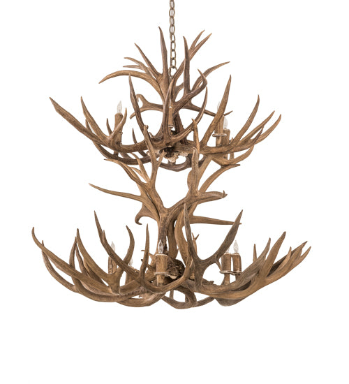 42" Wide Antlers Mule Deer 12 Light Chandelier