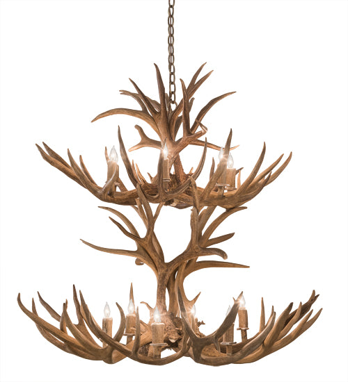 42" Wide Antlers Mule Deer 12 Light Chandelier