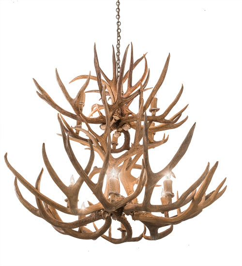 42" Wide Antlers Mule Deer 12 Light Chandelier