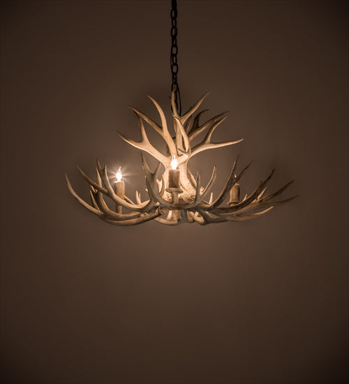 32" Wide Antlers Mule Deer 4 Light Chandelier