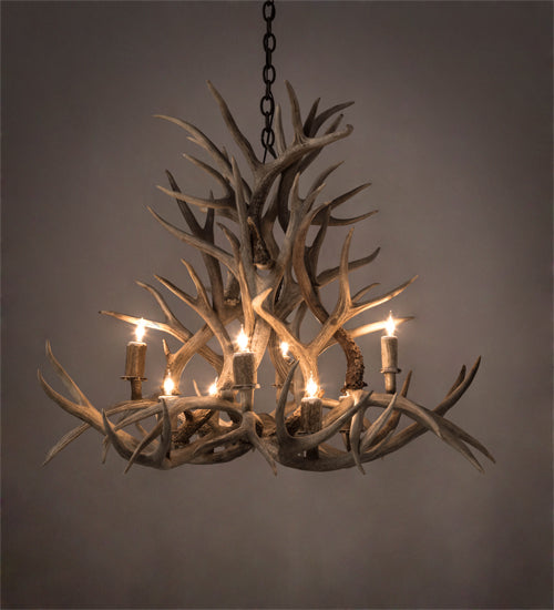 38" Wide Antlers Mule Deer 8 Light Chandelier