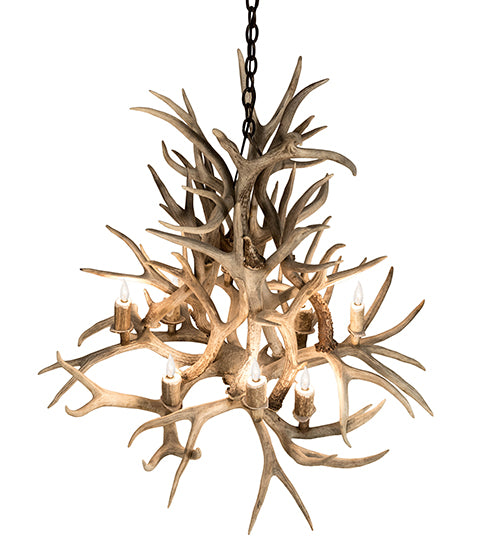 38" Wide Antlers Mule Deer 8 Light Chandelier