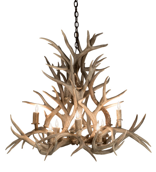 38" Wide Antlers Mule Deer 8 Light Chandelier