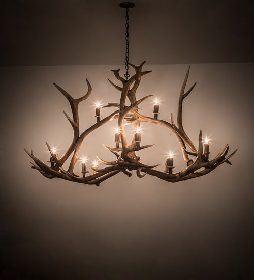 70" Long Antlers Elk 10 Light Oblong Chandelier