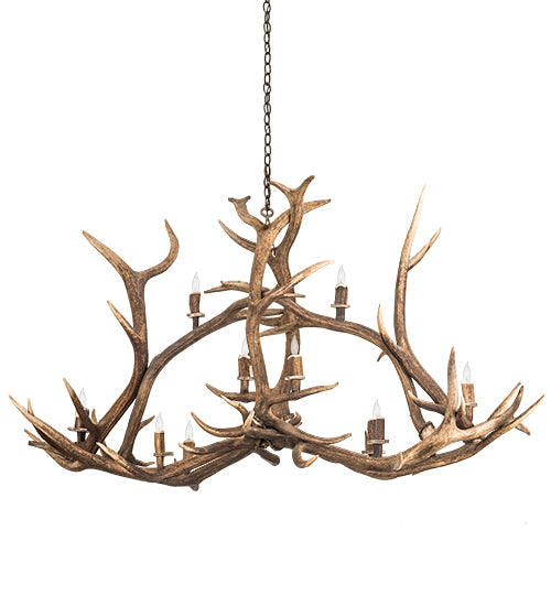 70" Long Antlers Elk 10 Light Oblong Chandelier