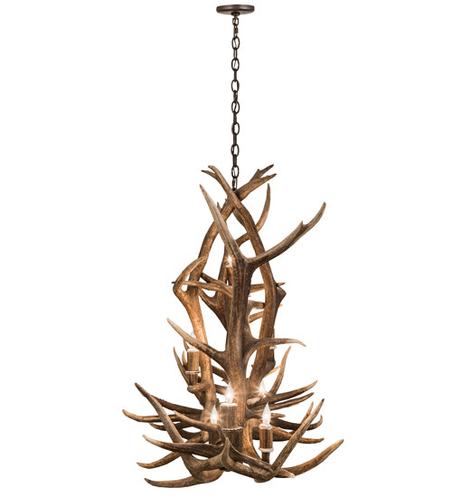 70" Long Antlers Elk 10 Light Oblong Chandelier