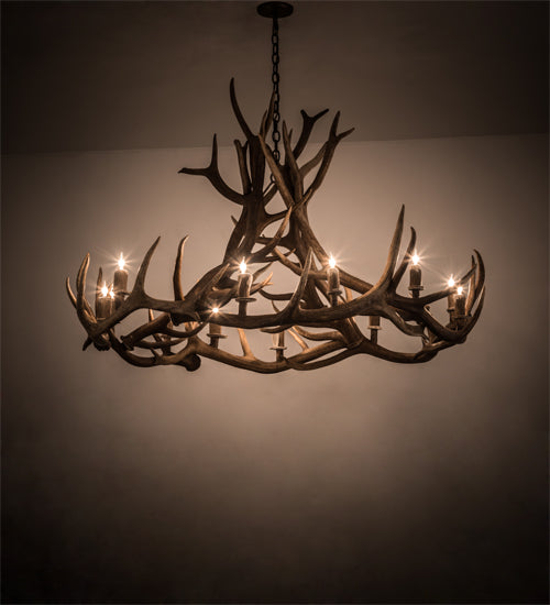 56" Wide Antlers Elk 12 Lt Chandelier