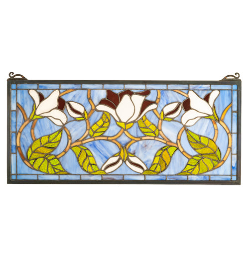 25" Wide X 11" High Magnolia Transom Stained Glass Window