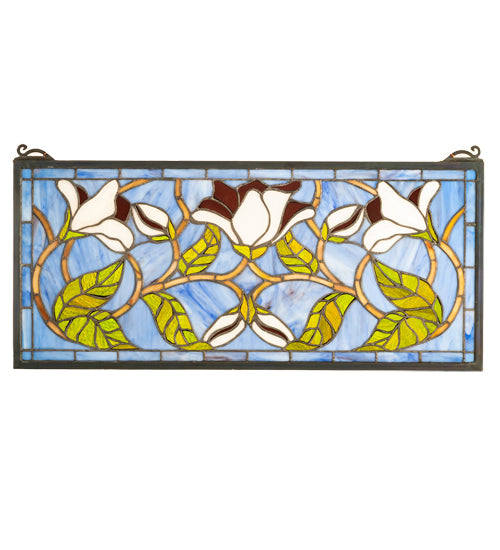 25" Wide X 11" High Magnolia Transom Stained Glass Window