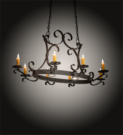 51" Long Handforged Oval 8 Light Chandelier