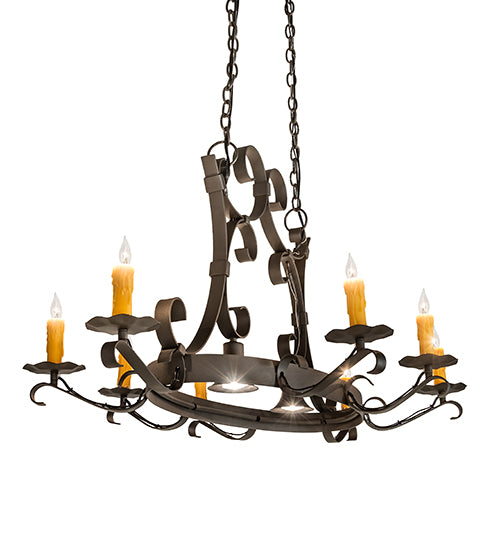 51" Long Handforged Oval 8 Light Chandelier