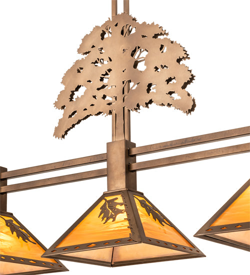 45" Long Oak Tree Oak Leaf 3 Light Island Pendant