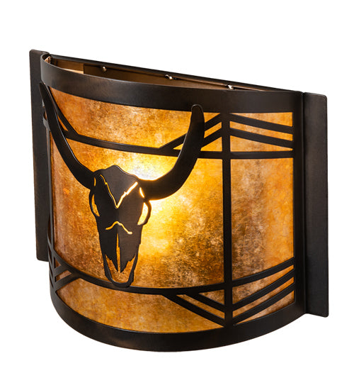 12" Wide Steer Skull Wall Sconce