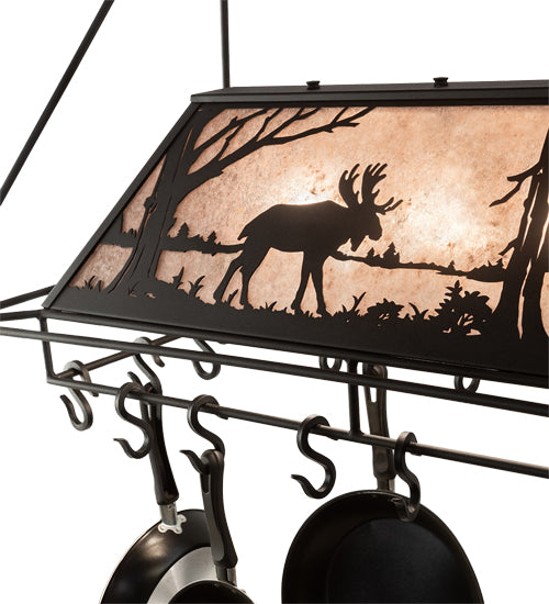 40" Long Moose At Lake 3 Light Pot Rack