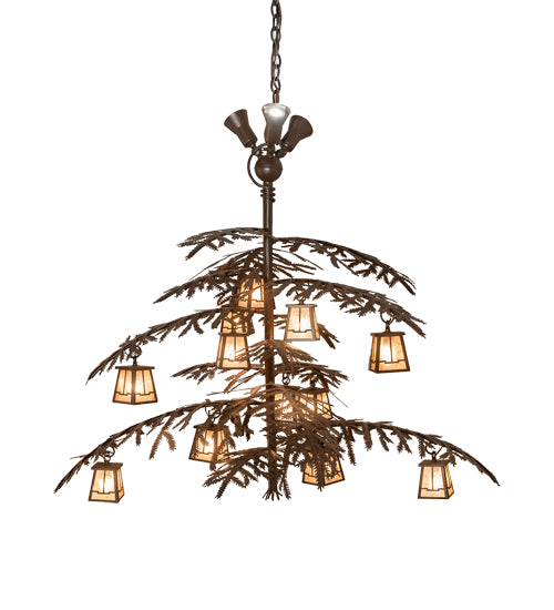 52" Long Pine Branch Valley View 12 Light Oblong Chandelier