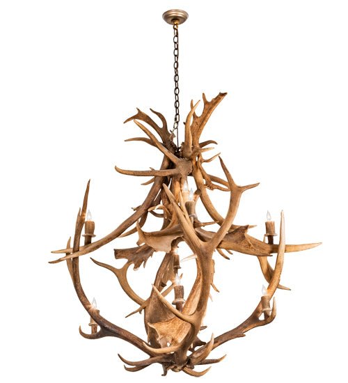 55" Wide Antlers Elk & Fallow Deer 10 Light Chandelier