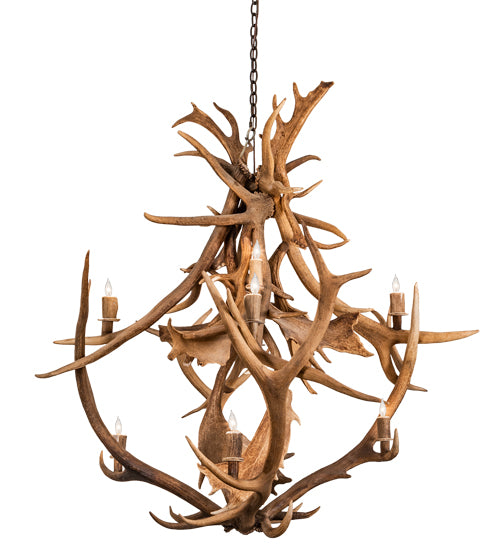 55" Wide Antlers Elk & Fallow Deer 10 Light Chandelier