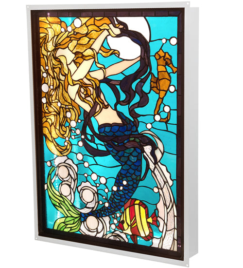 22" Wide X 29" High Mermaid Of The Sea Stained Glass LED Backlit Window