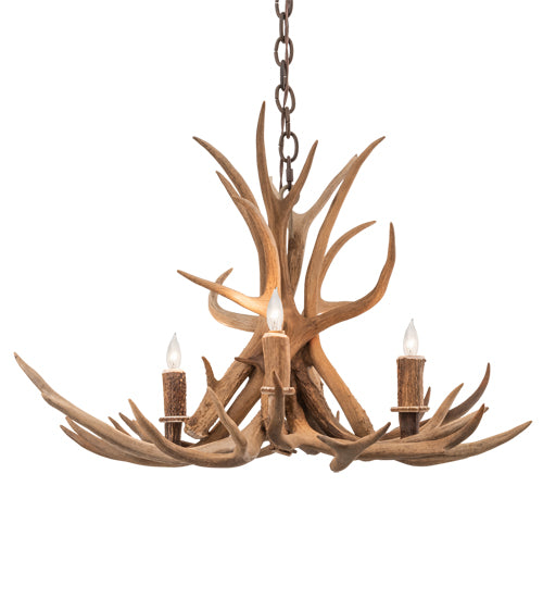 29" Wide Antlers Mule Deer 4 Light Chandelier