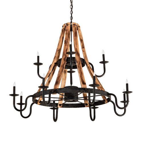 54" Wide Barrel Stave Madera 12 Light Chandelier