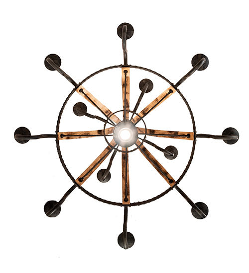 54" Wide Barrel Stave Madera 12 Light Chandelier