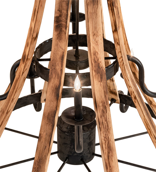 54" Wide Barrel Stave Madera 12 Light Chandelier