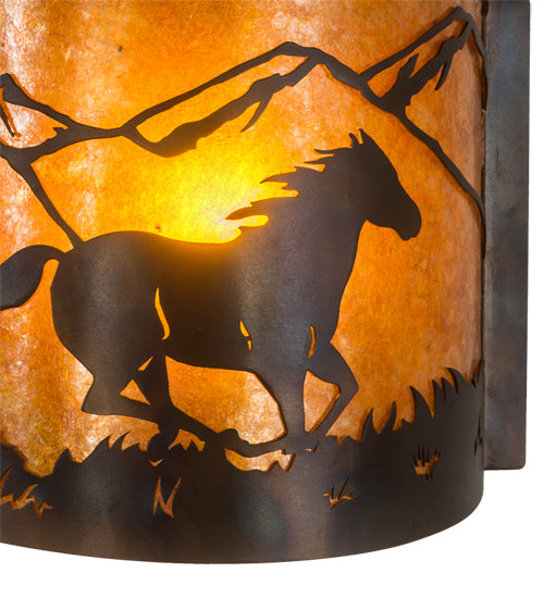 12" Wide Running Horses Wall Sconce