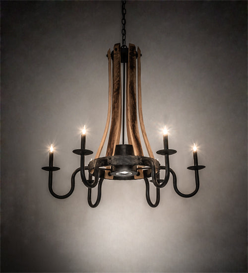 36" Wide Barrel Stave 6 Light Chandelier