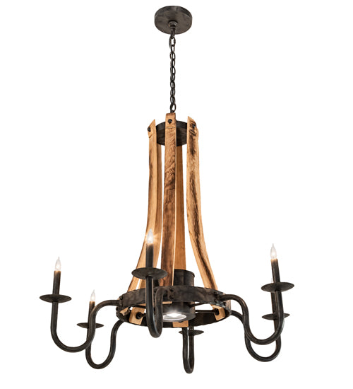 36" Wide Barrel Stave 6 Light Chandelier