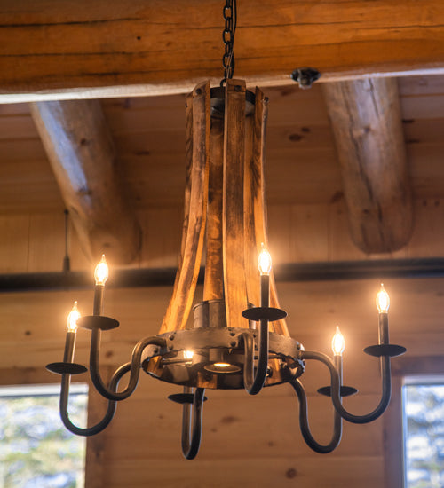 36" Wide Barrel Stave 6 Light Chandelier